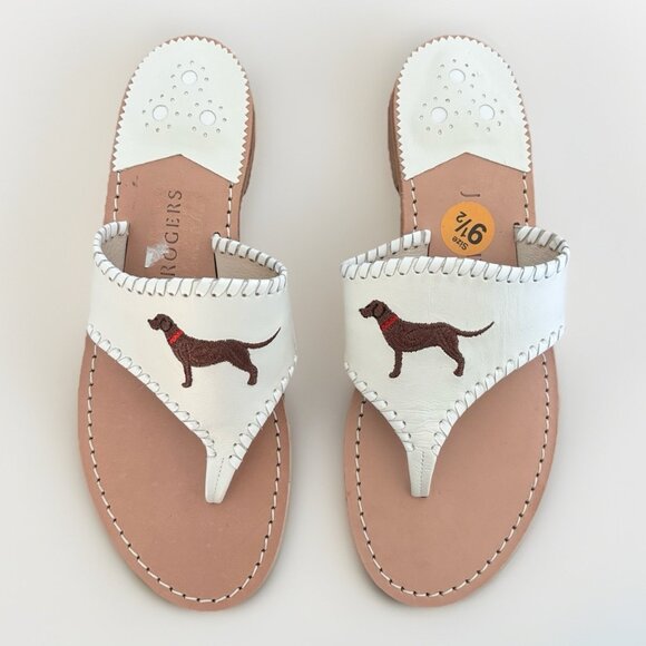 Jack Rogers White sandals size 9.5 White Embroidered Dogs Resort Preppy Beachy - Picture 2 of 14